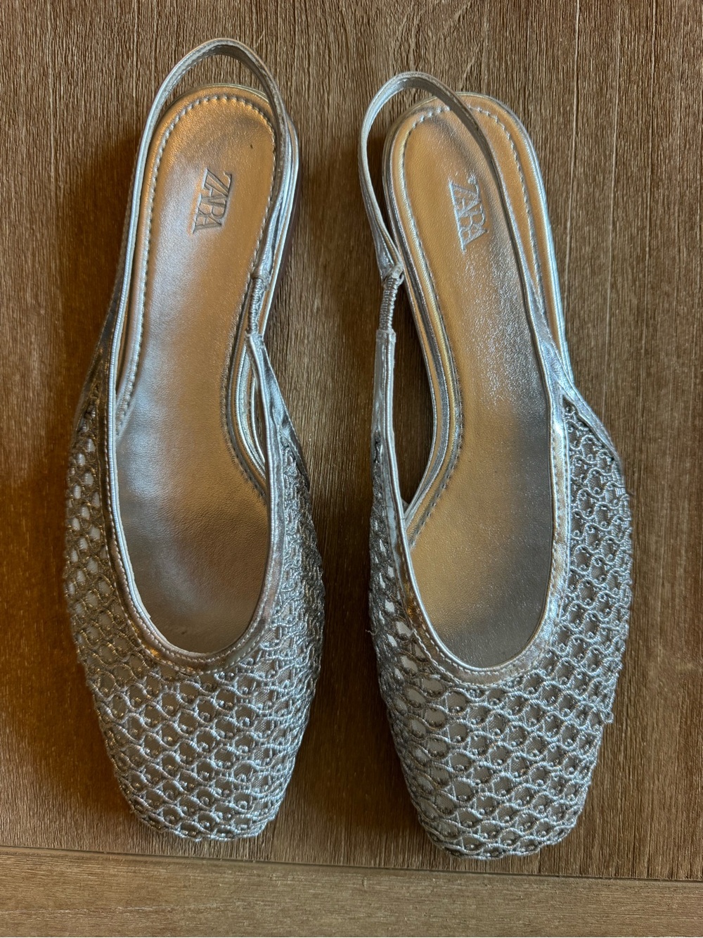 Silver Zara Mesh Flats size 37 NWOT